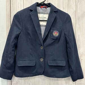 Y2K Abercrombie & Fitch logo Crest Patch Navy Wool Blend Blazer Women S 2 Button